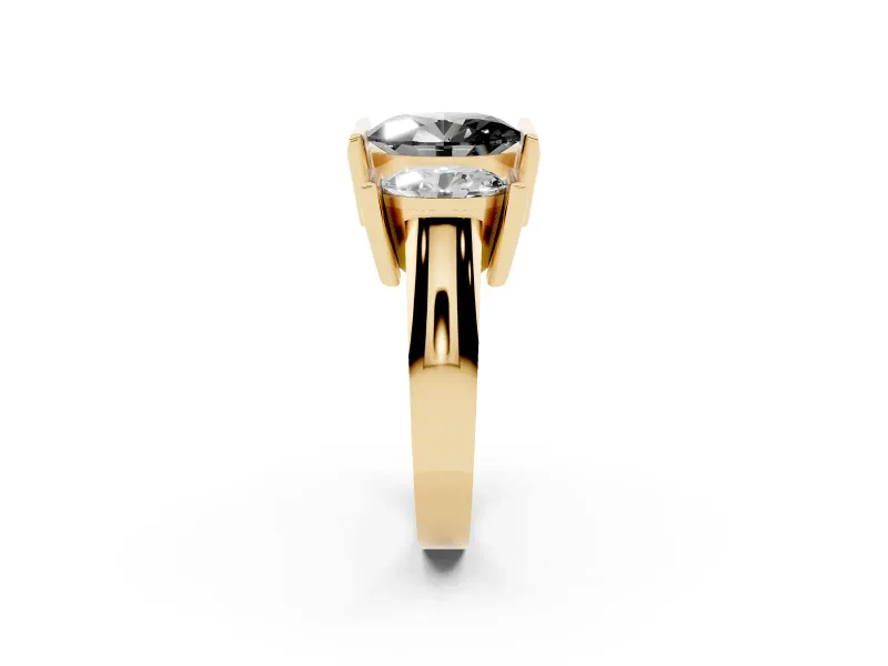 Fancy Black Oval Cut Diamond Three-Stone Channel Set Ring Set in Yellow gold with Smooth Polished Band