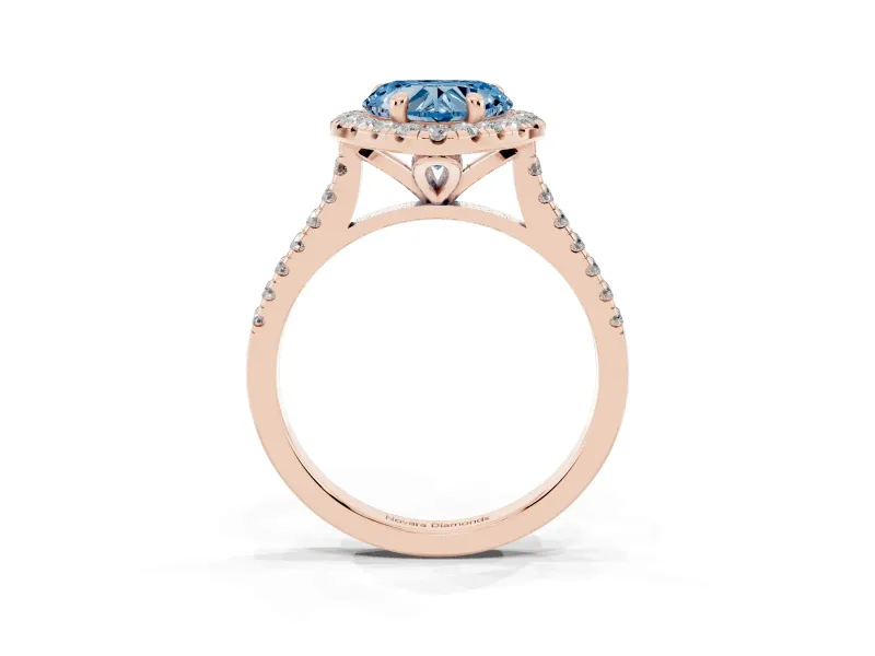 Heart-Shaped Halo Engagement Ring Setting for a Fancy Blue Lab-Grown Diamond | Tapered Band | Rose Gold