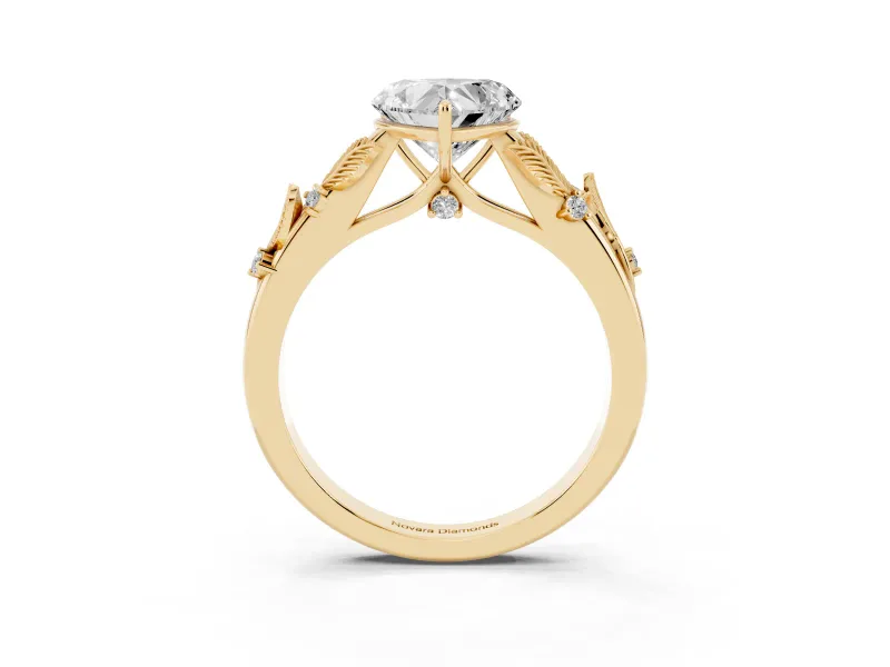 Heart-Shaped Leaf Motif Solitaire Engagement Ring Setting | Accented Leaves | Yellow Gold
