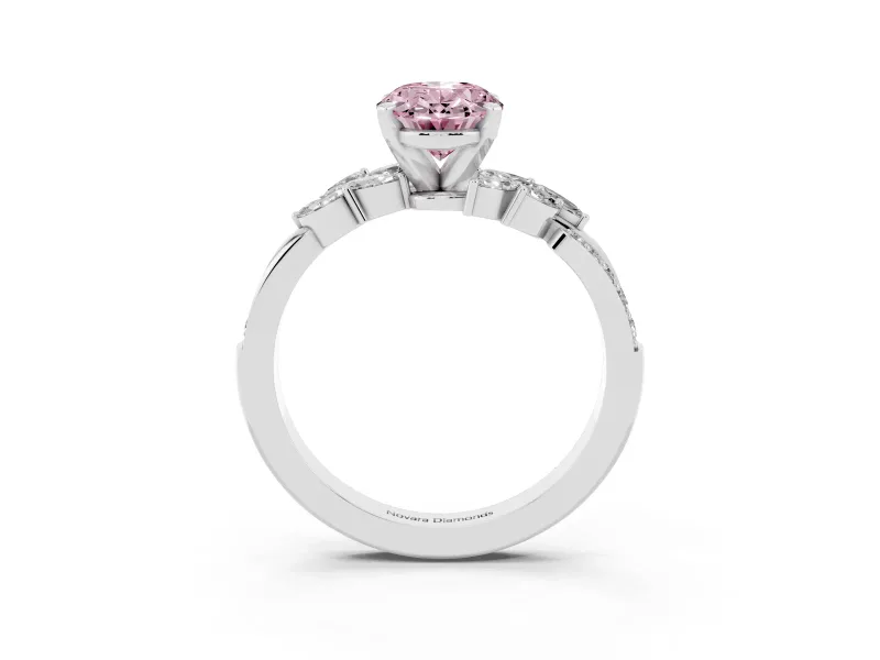 Oval Floral Side Stone Engagement Ring Setting for a Fancy Pink Lab-Grown Diamond | Platinum