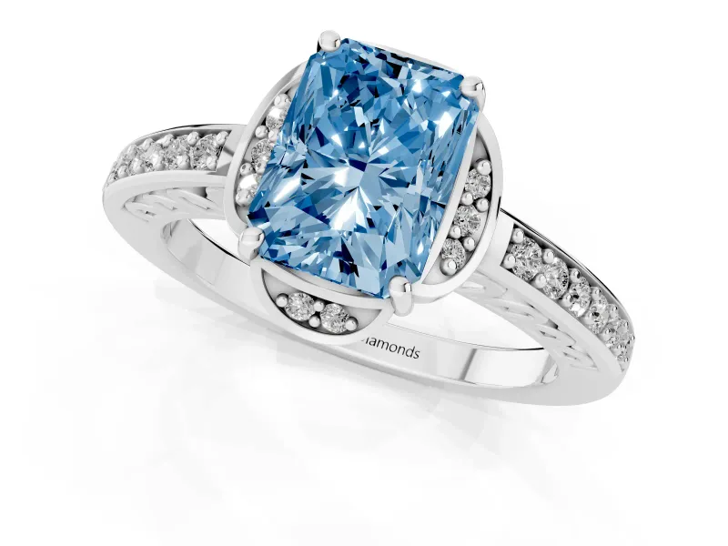 Radiant Cut Floral Pavé Engagement Ring Setting for a Fancy Blue Lab-Grown Diamond | Platinum