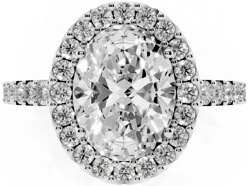 Oval Halo Engagement Ring Setting | Single Row Pavé Band | Platinum