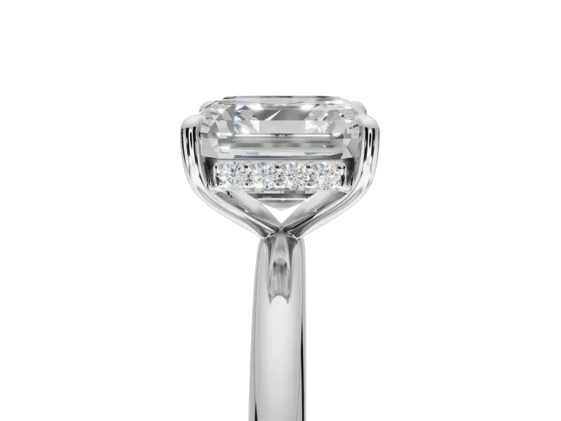 Asscher Cut Hidden Halo Engagement Ring Setting | Thin Plain Band | Platinum