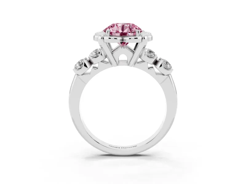 Round Floral Engagement Ring Setting for a Fancy Pink Lab-Grown Diamond | Petal Frame | Platinum