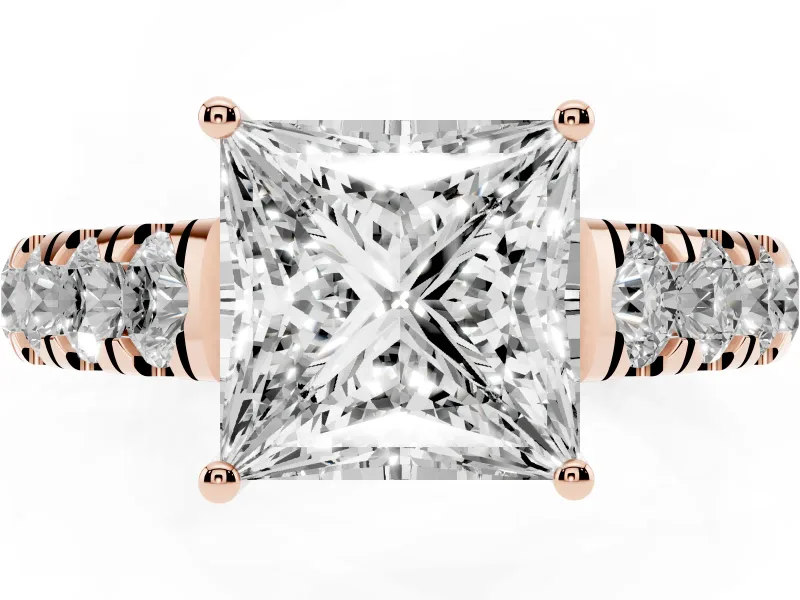 Princess Cut Cut-Down Side Stone Engagement Ring Setting | Scalloped Shoulders | Rose Gold