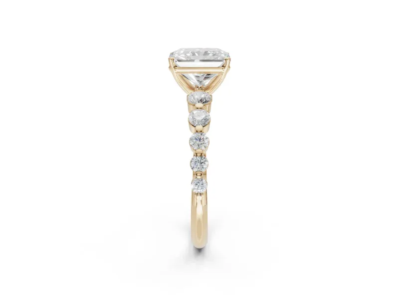 Radiant Cut Graduated Side Stone Engagement Ring Setting | Individually Seated | Yellow Gold