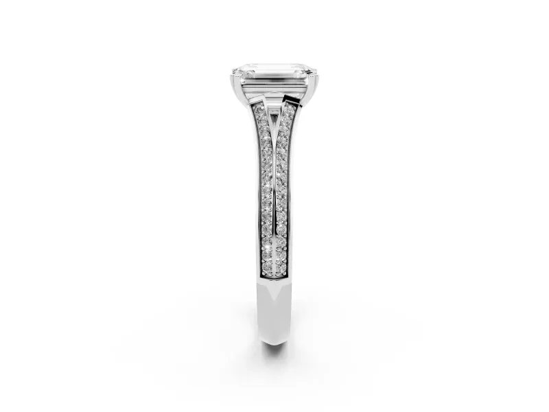 Emerald Cut Pave Split Shank Engagement Ring Setting | Double Claw Prongs | Sterling Silver