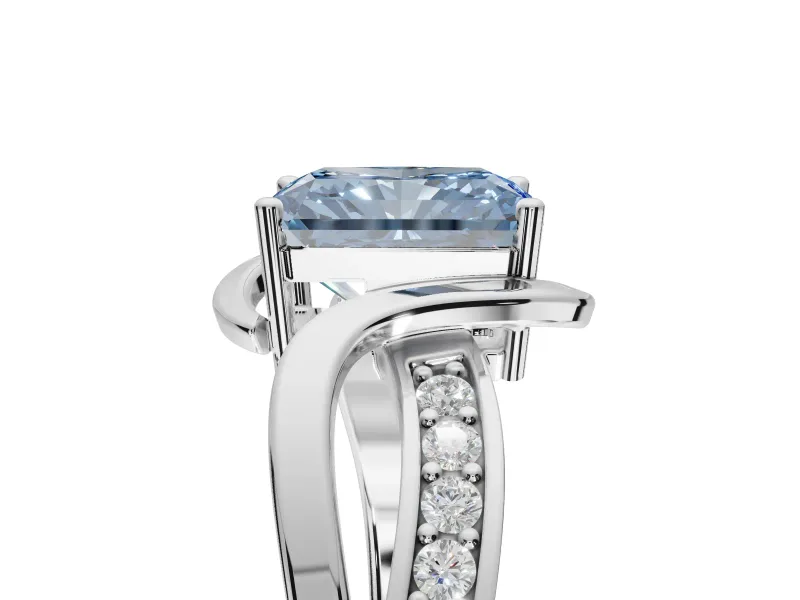 Radiant Cut Bypass Solitaire Engagement Ring Setting for a Fancy Blue Lab-Grown Diamond | Pavé Strands | Sterling Silver