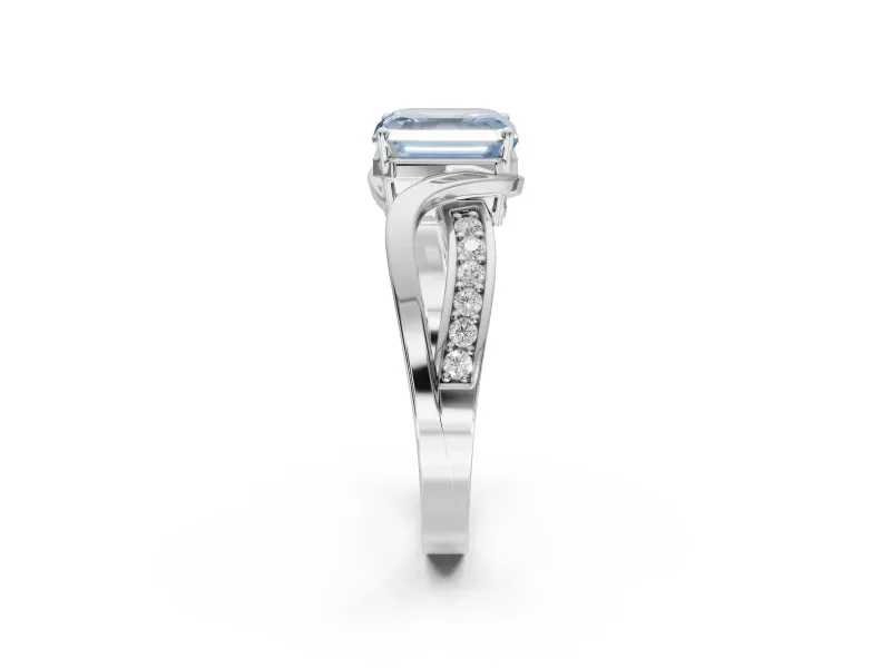 Asscher Cut Bypass Solitaire Engagement Ring Setting for a Fancy Blue Lab-Grown Diamond | Pavé Strands | Platinum