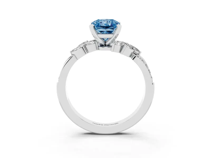 Radiant Cut Floral Engagement Ring Setting for a Fancy Blue Lab-Grown Diamond | Marquise Side Stones | Sterling Silver