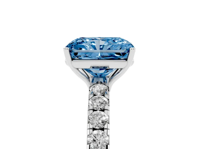 Radiant Cut Pave Engagement Ring Setting for a Fancy Blue Lab-Grown Diamond | Shared Prong Band | Sterling Silver
