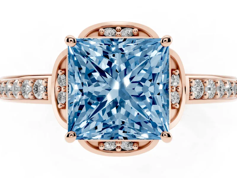 Princess Cut Floral Pavé Engagement Ring Setting for a Fancy Blue Lab-Grown Diamond | Rose Gold