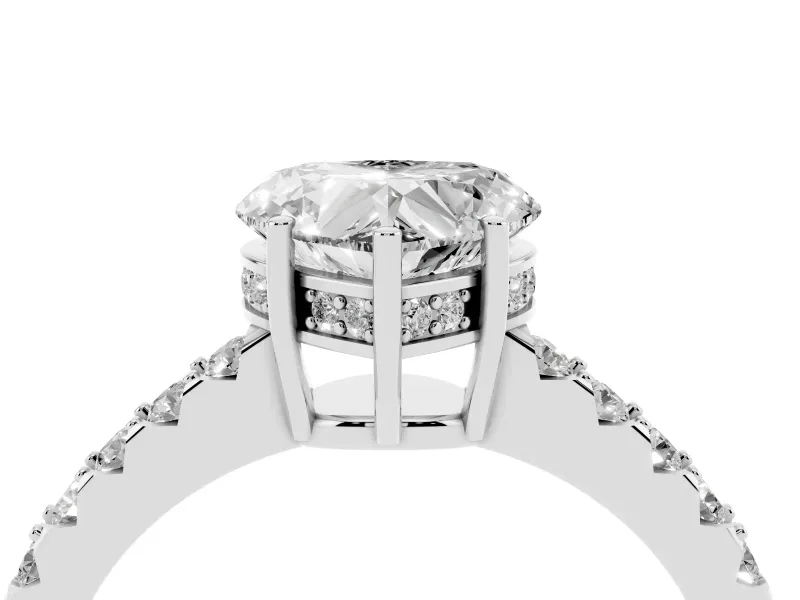 Heart-Shaped Hidden Halo Solitaire Engagement Ring Setting | Shared Prong Band | White Gold
