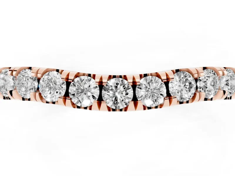Round Diamond Curved Eternity Band Set in Rose gold with Pavé Shared Prongs