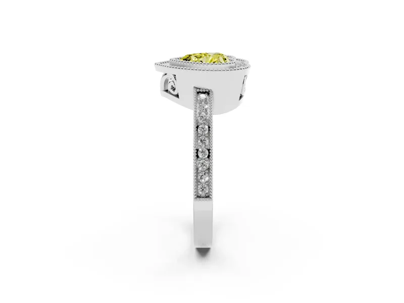 Fancy Yellow Heart Cut Diamond Halo Ring Set in Silver with Pavé Band and Milgrain-Edged Prongs