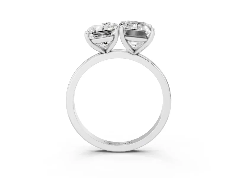 Radiant Cut and Emerald Cut Toi Moi Ring Set in Platinum with Prong Setting