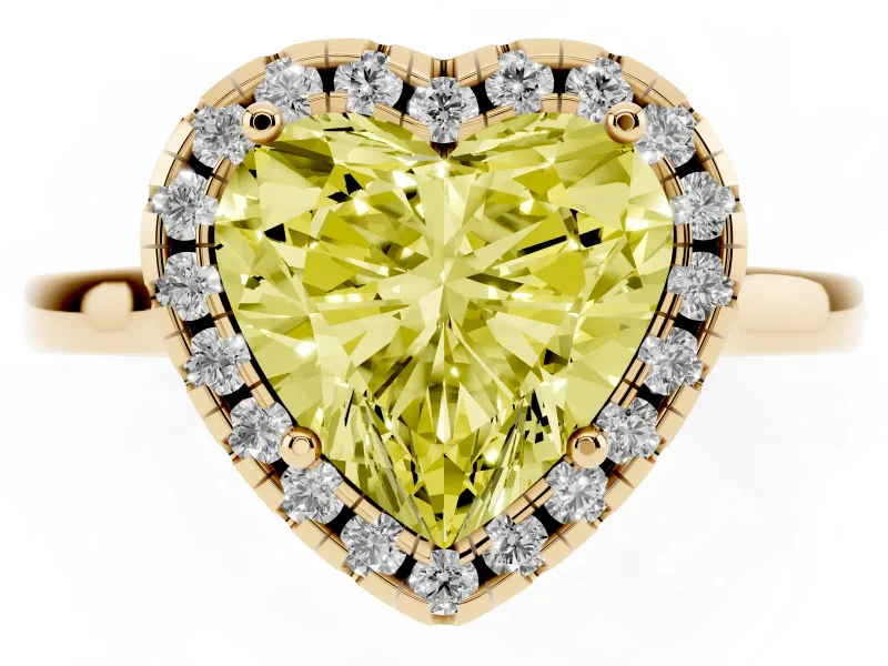 Heart-Shaped Halo Engagement Ring Setting for a Fancy Yellow Lab-Grown Diamond | Flat Tapered Band | Yellow Gold