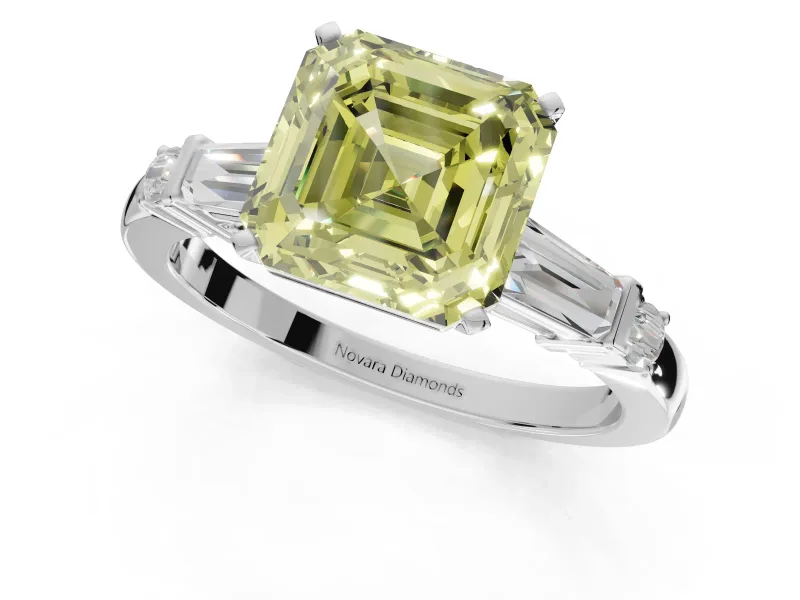 Asscher Cut Tapered Baguette Engagement Ring Setting for a Fancy Yellow Lab-Grown Diamond | Platinum