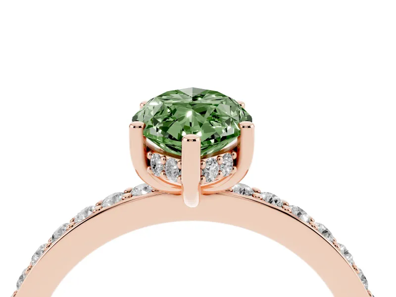 Fancy Green Marquise Cut Diamond Pavé Band Ring Set in Rose gold with Prong-Set Center Stone