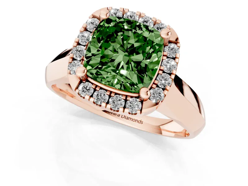 Cushion Cut Halo Engagement Ring Setting for a Fancy Green Lab-Grown Diamond | Square Profile Band | Rose Gold