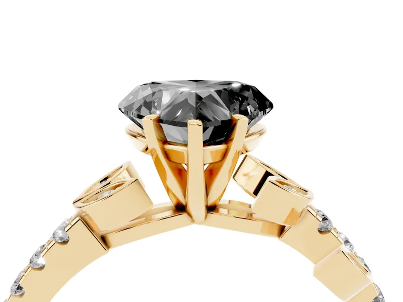 Heart-Shaped Leaf Pavé Engagement Ring Setting for a Black Center | Yellow Gold