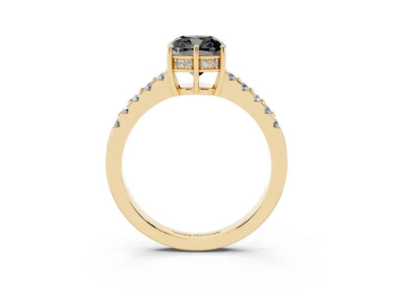 Cushion Cut Hidden Halo Engagement Ring Setting for a Black Center | Yellow Gold