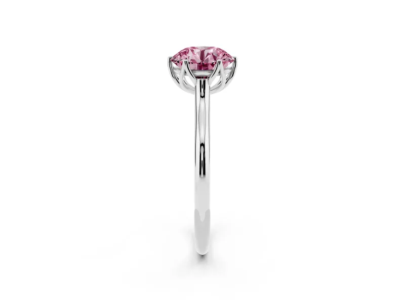 Fancy Pink Round Cut Diamond Solitaire Cathedral Ring Set in Silver with Prong Setting