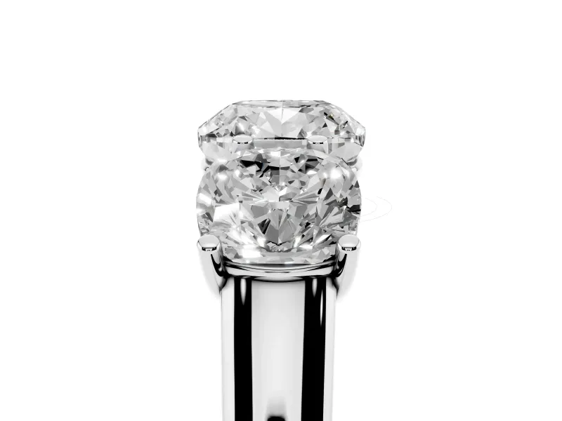 Cushion Cut Three Stone Engagement Ring Setting | Basket Prong Heads | Platinum