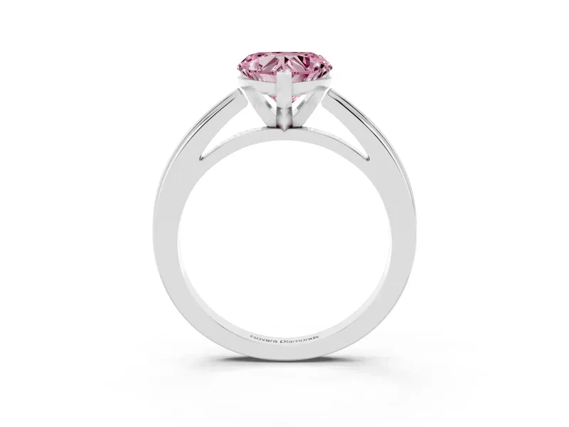 Fancy Pink Heart Cut Diamond Solitaire Ring Set in Platinum with Prong Setting and Classic Band