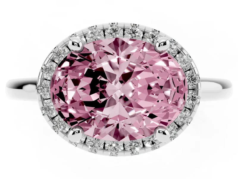 Oval Halo Engagement Ring Setting for a Fancy Pink Lab-Grown Diamond | Plain Polished Band | White Gold