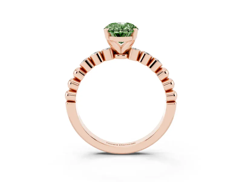 Oval Beaded Solitaire Engagement Ring Setting for a Fancy Green Lab-Grown Diamond | Rose Gold