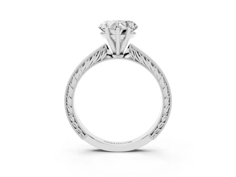Heart-Shaped Engraved Solitaire Engagement Ring Setting | Milgrain Edges | White Gold