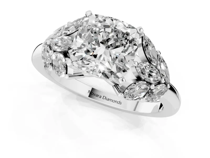 Cushion Cut Leaf Cluster Engagement Ring Setting | Sterling Silver