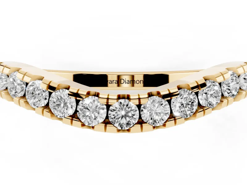 Round Diamond Curved Pavé Wedding Band Set in Yellow gold for Stacking