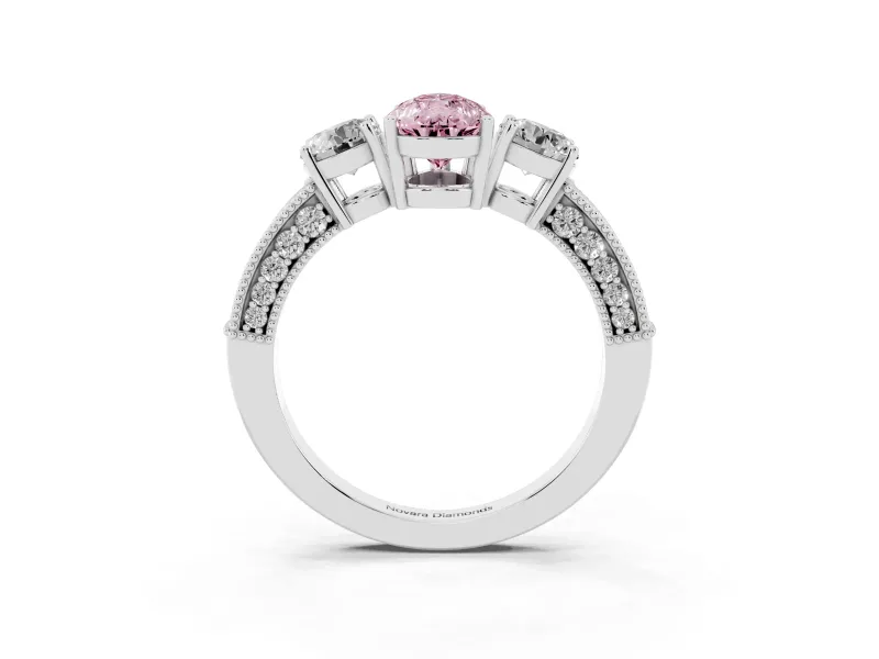 Pear-Shaped Three Stone Engagement Ring Setting for a Fancy Pink Lab-Grown Diamond | Graduated Pave Band | Platinum