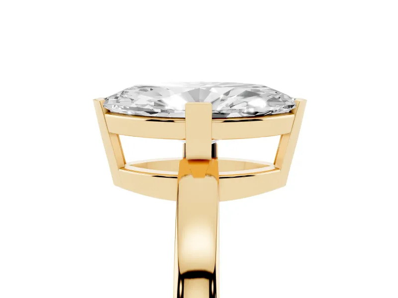 Marquise Cut Diamond Solitaire Ring Set in Yellow gold with Prong Head and Smooth Polished Band
