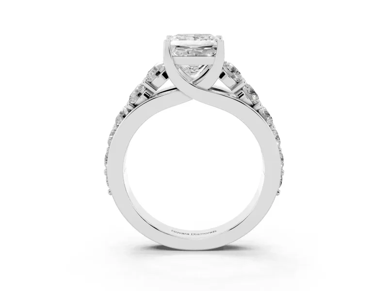 Princess Cut Graduated Side Stone Engagement Ring Setting | Shared Prong Rails | Sterling Silver
