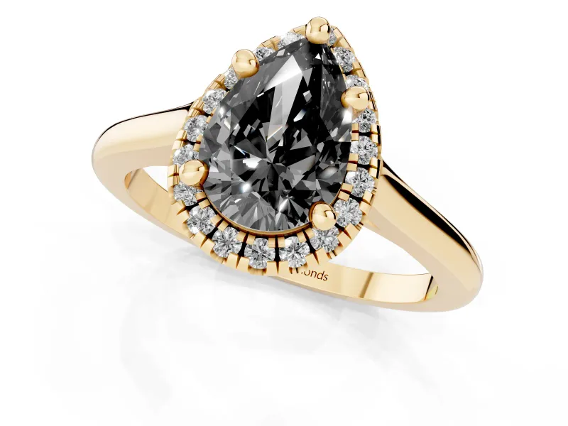 Pear-Shaped Halo Engagement Ring Setting for a Black Center | Plain Polished Band | Yellow Gold