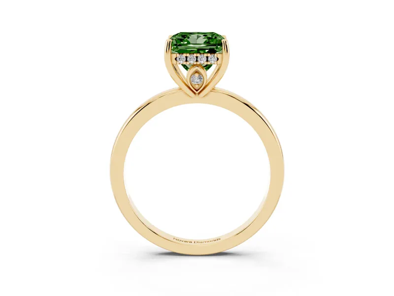 Princess Cut Engagement Ring Setting for a Fancy Green Lab-Grown Diamond | Hidden Halo | Yellow Gold