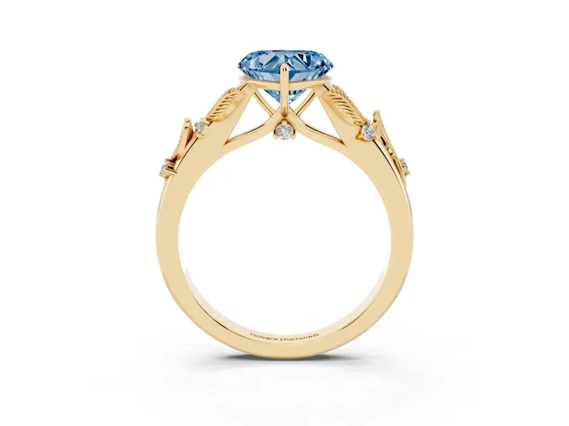 Heart-Shaped Leaf Solitaire Engagement Ring Setting for a Fancy Blue Lab-Grown Diamond | Yellow Gold