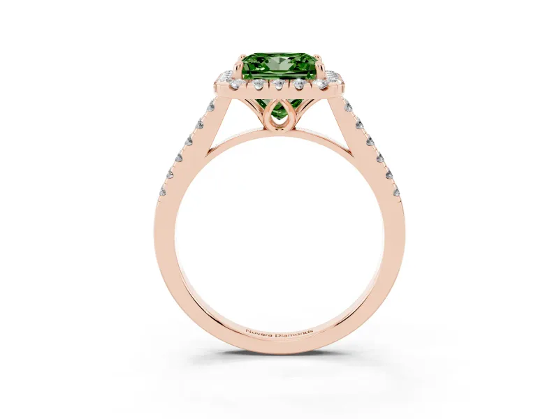 Princess Cut Raised Halo Engagement Ring Setting for a Fancy Green Lab-Grown Diamond | Rose Gold