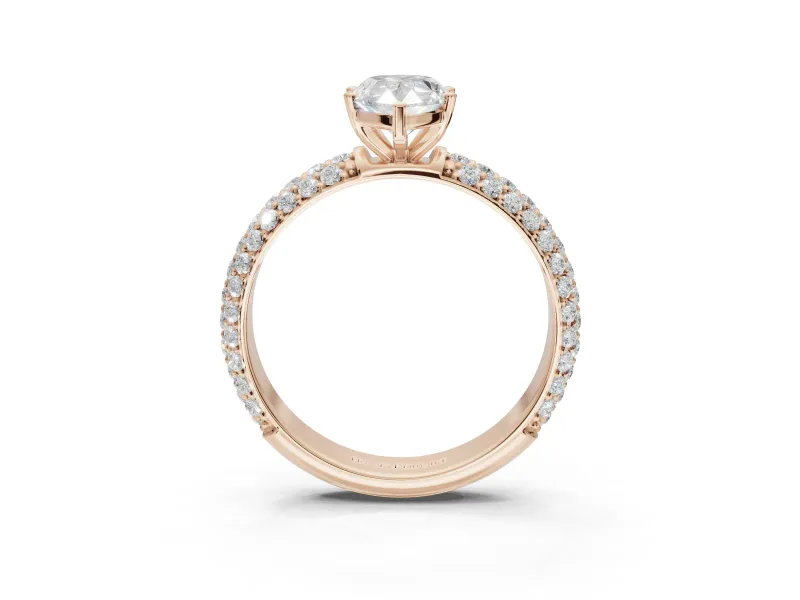 Pear-Shaped Pavé Solitaire Engagement Ring Setting | Domed Pavé Band | Rose Gold