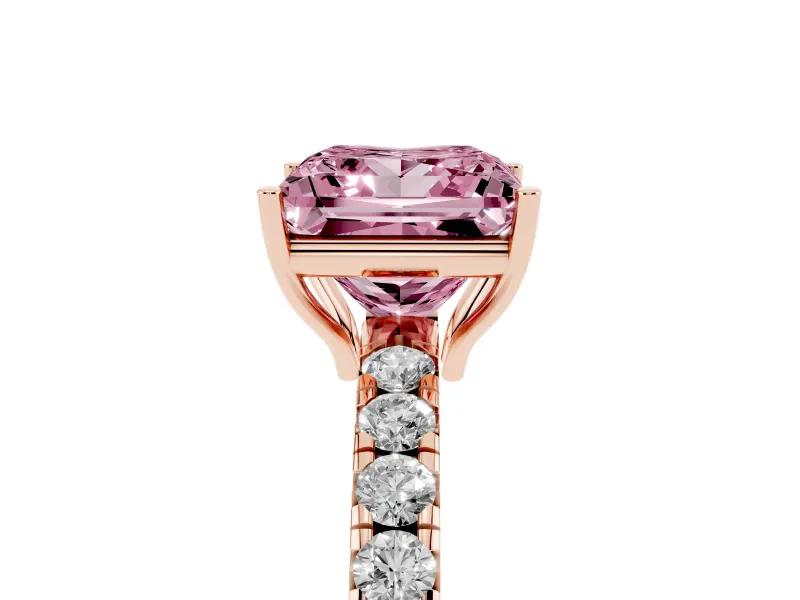 Princess Cut Pave Engagement Ring Setting for a Fancy Pink Lab-Grown Diamond | Shared Prong Band | Rose Gold