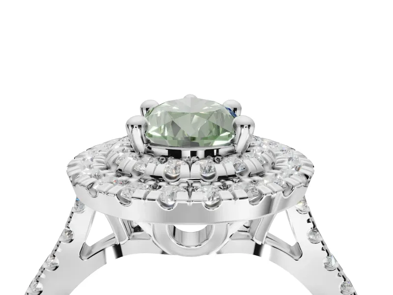 Fancy Green Pear-Shaped Lab-Grown Diamond Double Halo Statement Ring Set in Platinum with Pavé Band