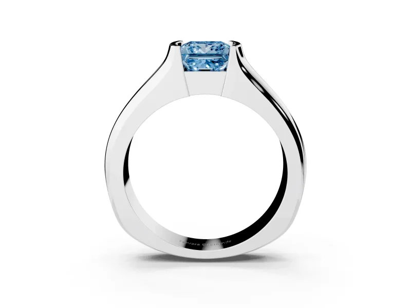 Princess Cut Half Bezel Solitaire Engagement Ring Setting for a Fancy Blue Lab-Grown Diamond | Wide Band | White Gold