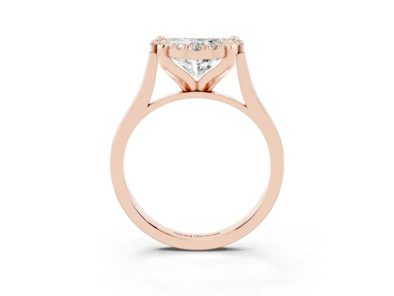 Heart-Shaped Claw Corner Halo Engagement Ring Setting | Slim Plain Band | Rose Gold