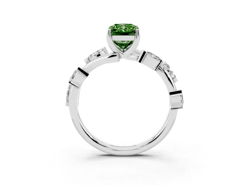 Radiant Cut Twisted Vine Engagement Ring Setting for a Fancy Green Lab-Grown Diamond | Marquise Leaves | Sterling Silver