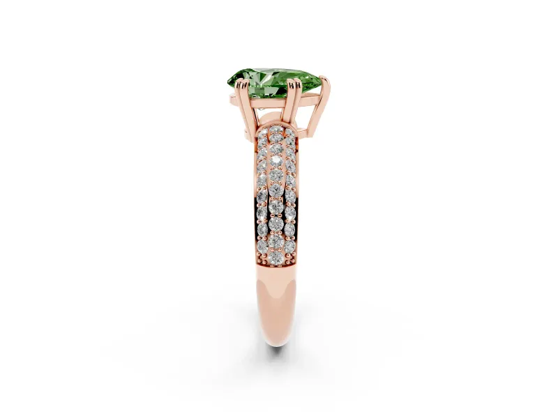 Pear-Shaped Three Row Pave Engagement Ring Setting for a Fancy Green Lab-Grown Diamond | Rose Gold
