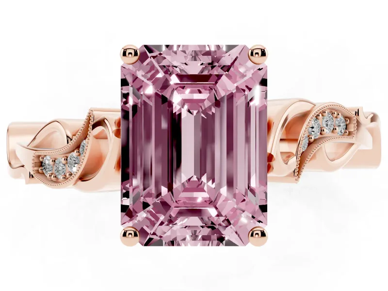 Emerald Cut Vine Engagement Ring Setting for a Fancy Pink Lab-Grown Diamond | Rose Gold