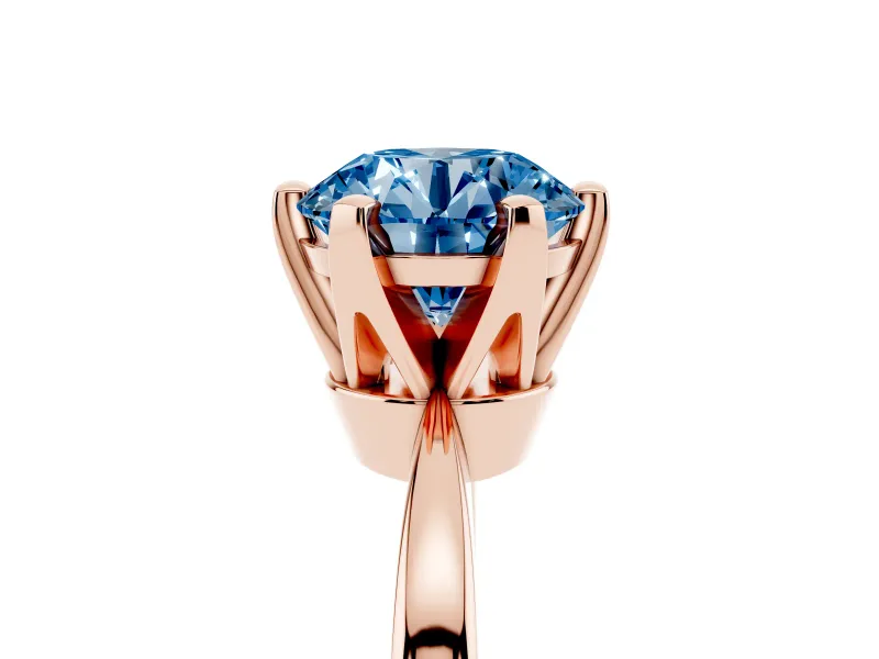 Fancy Blue Round Cut Diamond Solitaire Engagement Ring Set in Rose gold with Slim Tapered Solitaire Band